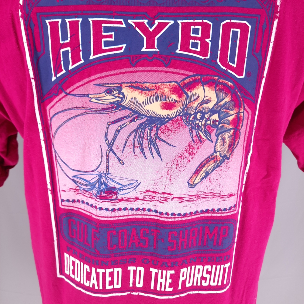 Heybo Gulf Coast Shrimp Coral T-Shirt Men's Size Large Fishing Short Sleeve - Picture 3 of 6